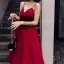 Sexy Burgundy Party Dresses 2019 A-Line / Princess Spaghetti Straps Sleeveless Bow Sash Spotted Tulle Tea-length Ruffle Backless Formal Dresses