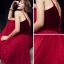 Sexy Burgundy Party Dresses 2019 A-Line / Princess Spaghetti Straps Sleeveless Bow Sash Spotted Tulle Tea-length Ruffle Backless Formal Dresses