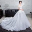 Romantic White Summer Wedding Dresses 2019 Ball Gown Off-The-Shoulder Short Sleeve Backless Appliques Lace Flower Pearl Rhinestone Chapel Train Ruffle