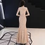 Bling Bling Champagne Evening Dresses  2019 Trumpet / Mermaid Scoop Neck Sleeveless Glitter Sequins Floor-Length / Long Ruffle Formal Dresses