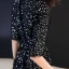 Bling Bling Noire Robe De Soirée 2019 Trompette / Sirène Encolure Dégagée 1/2 Manches Glitter Paillettes Fendue devant Longue Volants Robe De Ceremonie