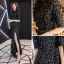Bling Bling Noire Robe De Soirée 2019 Trompette / Sirène Encolure Dégagée 1/2 Manches Glitter Paillettes Fendue devant Longue Volants Robe De Ceremonie