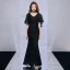 Modern / Fashion Black Evening Dresses  With Shawl 2019 Trumpet / Mermaid V-Neck Sleeveless Beading Polyester Floor-Length / Long Ruffle Backless Formal Dresses