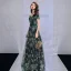 Bling Bling Dunkelgrün Abendkleider 2019 A Linie Off Shoulder Kurze Ärmel Schleife Stoffgürtel Glanz Tülle Lange Rüschen Rückenfreies Festliche Kleider