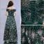 Bling Bling Dunkelgrün Abendkleider 2019 A Linie Off Shoulder Kurze Ärmel Schleife Stoffgürtel Glanz Tülle Lange Rüschen Rückenfreies Festliche Kleider