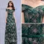 Bling Bling Dunkelgrün Abendkleider 2019 A Linie Off Shoulder Kurze Ärmel Schleife Stoffgürtel Glanz Tülle Lange Rüschen Rückenfreies Festliche Kleider