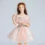 Chic / Beautiful Pearl Pink Flower Girl Dresses 2017 Ball Gown Off-The-Shoulder Short Sleeve Appliques Flower Short Ruffle Wedding Party Dresses