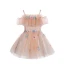 Chic / Beautiful Pearl Pink Flower Girl Dresses 2017 Ball Gown Off-The-Shoulder Short Sleeve Appliques Flower Short Ruffle Wedding Party Dresses