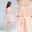 Chic / Beautiful Pearl Pink Flower Girl Dresses 2017 Ball Gown Off-The-Shoulder Short Sleeve Appliques Flower Short Ruffle Wedding Party Dresses