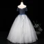 Modern / Fashion Navy Blue Gradient-Color White Prom Dresses 2019 Ball Gown Off-The-Shoulder Short Sleeve Appliques Lace Beading Sash Sequins Floor-Length / Long Ruffle Backless Formal Dresses
