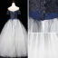 Modern / Fashion Navy Blue Gradient-Color White Prom Dresses 2019 Ball Gown Off-The-Shoulder Short Sleeve Appliques Lace Beading Sash Sequins Floor-Length / Long Ruffle Backless Formal Dresses