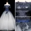 Modern / Fashion Navy Blue Gradient-Color White Prom Dresses 2019 Ball Gown Off-The-Shoulder Short Sleeve Appliques Lace Beading Sash Sequins Floor-Length / Long Ruffle Backless Formal Dresses