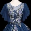 Elegant Navy Blue Prom Dresses 2019 Ball Gown Scoop Neck Short Sleeve Appliques Lace Flower Sash Floor-Length / Long Ruffle Backless Formal Dresses