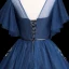 Elegant Navy Blue Prom Dresses 2019 Ball Gown Scoop Neck Short Sleeve Appliques Lace Flower Sash Floor-Length / Long Ruffle Backless Formal Dresses