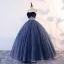 Vintage Quinceañera Mørk Marineblå Ballkjoler 2019 Ballkjole Kjæreste Uten Ermer Appliques Perle Blonder Lange Buste Ryggløse Formelle Kjoler