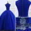 Style Chinois Bleu Roi Robe De Bal 2019 Robe Boule Col Haut Sans Manches Appliques Brodé Perle Longue Volants Robe De Ceremonie