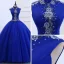 Style Chinois Bleu Roi Robe De Bal 2019 Robe Boule Col Haut Sans Manches Appliques Brodé Perle Longue Volants Robe De Ceremonie