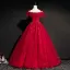 Modern / Fashion Burgundy Prom Dresses 2019 Ball Gown Off-The-Shoulder Short Sleeve Appliques Lace Rhinestone Beading Floor-Length / Long Ruffle Backless Formal Dresses
