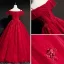 Modern / Fashion Burgundy Prom Dresses 2019 Ball Gown Off-The-Shoulder Short Sleeve Appliques Lace Rhinestone Beading Floor-Length / Long Ruffle Backless Formal Dresses