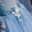 Vintage / Retro Sky Blue See-through Prom Dresses 2019 Ball Gown High Neck Long Sleeve Appliques Lace Beading Pearl Floor-Length / Long Ruffle Backless Formal Dresses