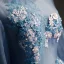 Vintage / Retro Sky Blue See-through Prom Dresses 2019 Ball Gown High Neck Long Sleeve Appliques Lace Beading Pearl Floor-Length / Long Ruffle Backless Formal Dresses