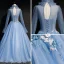 Vintage / Retro Sky Blue See-through Prom Dresses 2019 Ball Gown High Neck Long Sleeve Appliques Lace Beading Pearl Floor-Length / Long Ruffle Backless Formal Dresses