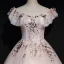 Elegant Pearl Pink Prom Dresses 2019 Ball Gown Square Neckline Short Sleeve Appliques Lace Pearl Floor-Length / Long Ruffle Backless Formal Dresses