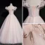 Elegant Pearl Pink Prom Dresses 2019 Ball Gown Square Neckline Short Sleeve Appliques Lace Pearl Floor-Length / Long Ruffle Backless Formal Dresses