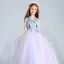 Chic / Beautiful Candy Pink Sky Blue Flower Girl Dresses 2017 Ball Gown V-Neck Sleeveless Embroidered Appliques Flower Pearl Floor-Length / Long Ruffle Wedding Party Dresses