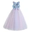 Chic / Beautiful Candy Pink Sky Blue Flower Girl Dresses 2017 Ball Gown V-Neck Sleeveless Embroidered Appliques Flower Pearl Floor-Length / Long Ruffle Wedding Party Dresses