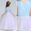 Chic / Beautiful Candy Pink Sky Blue Flower Girl Dresses 2017 Ball Gown V-Neck Sleeveless Embroidered Appliques Flower Pearl Floor-Length / Long Ruffle Wedding Party Dresses