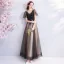 Modern / Fashion Black Champagne Prom Dresses 2019 A-Line / Princess V-Neck Short Sleeve Appliques Lace Beading Floor-Length / Long Ruffle Backless Formal Dresses