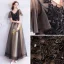 Modern / Fashion Black Champagne Prom Dresses 2019 A-Line / Princess V-Neck Short Sleeve Appliques Lace Beading Floor-Length / Long Ruffle Backless Formal Dresses