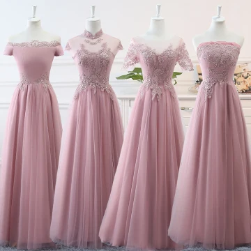 Prisvärd Rodnande Rosa Tärnklänningar 2019 Prinsessa Appliqués Spets Långa Ruffle Halterneck Klänning Till Bröllop