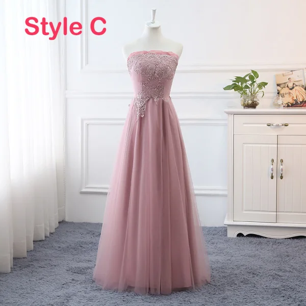 Affordable Blushing Pink Bridesmaid Dresses 2019 A-Line / Princess Appliques Lace Floor-Length / Long Ruffle Backless Wedding Party Dresses