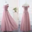 Affordable Blushing Pink Bridesmaid Dresses 2019 A-Line / Princess Appliques Lace Floor-Length / Long Ruffle Backless Wedding Party Dresses