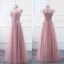 Affordable Blushing Pink Bridesmaid Dresses 2019 A-Line / Princess Appliques Lace Floor-Length / Long Ruffle Backless Wedding Party Dresses