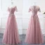 Affordable Blushing Pink Bridesmaid Dresses 2019 A-Line / Princess Appliques Lace Floor-Length / Long Ruffle Backless Wedding Party Dresses