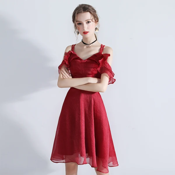 Modern / Fashion Grey Homecoming Graduation Dresses 2019 A-Line / Princess Spaghetti Straps Sleeveless Glitter Organza Short Ruffle Backless Formal Dresses