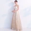 Bling Bling Champagne See-through Prom Dresses 2019 A-Line / Princess V-Neck Sleeveless Glitter Tulle Metal Sash Floor-Length / Long Ruffle Backless Formal Dresses