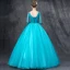 Chic / Beautiful Jade Green Prom Dresses 2019 Ball Gown V-Neck 3/4 Sleeve Appliques Lace Pearl Rhinestone Floor-Length / Long Ruffle Backless Formal Dresses