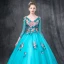 Chic / Beautiful Jade Green Prom Dresses 2019 Ball Gown V-Neck 3/4 Sleeve Appliques Lace Pearl Rhinestone Floor-Length / Long Ruffle Backless Formal Dresses