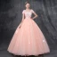 Romantique Perle Rose Robe De Bal 2019 Princesse Encolure Dégagée Manches Courtes Appliques Fleur Perle Perlage Longue Volants Dos Nu Robe De Ceremonie