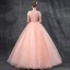 Romantique Perle Rose Robe De Bal 2019 Princesse Encolure Dégagée Manches Courtes Appliques Fleur Perle Perlage Longue Volants Dos Nu Robe De Ceremonie