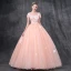 Romantique Perle Rose Robe De Bal 2019 Princesse Encolure Dégagée Manches Courtes Appliques Fleur Perle Perlage Longue Volants Dos Nu Robe De Ceremonie