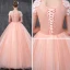 Romantique Perle Rose Robe De Bal 2019 Princesse Encolure Dégagée Manches Courtes Appliques Fleur Perle Perlage Longue Volants Dos Nu Robe De Ceremonie
