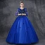 Vintage / Retro Quinceañera Royal Blue Prom Dresses 2019 Ball Gown V-Neck Long Sleeve Appliques Lace Pearl Floor-Length / Long Ruffle Backless Formal Dresses
