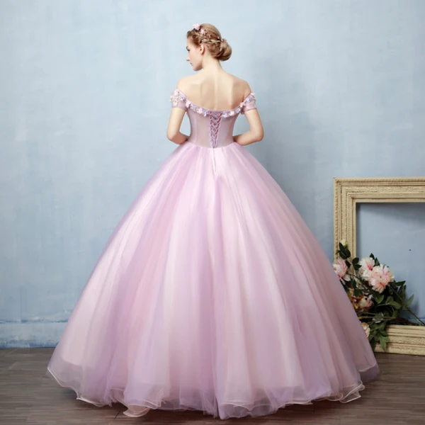 Illusion Blushing Pink See-through Prom Dresses 2019 Ball Gown Off-The-Shoulder Short Sleeve Appliques Lace Pearl Rhinestone Floor-Length / Long Ruffle Backless Formal Dresses