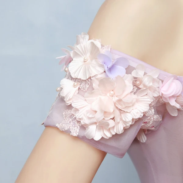 Illusion Blushing Pink See-through Prom Dresses 2019 Ball Gown Off-The-Shoulder Short Sleeve Appliques Lace Pearl Rhinestone Floor-Length / Long Ruffle Backless Formal Dresses