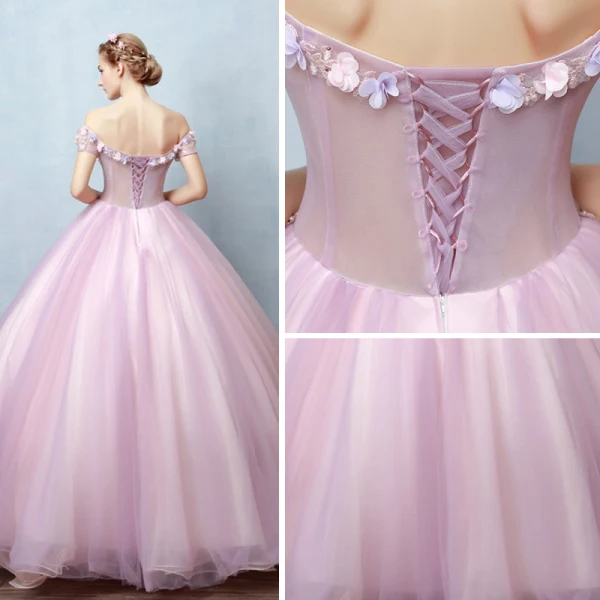Illusion Blushing Pink See-through Prom Dresses 2019 Ball Gown Off-The-Shoulder Short Sleeve Appliques Lace Pearl Rhinestone Floor-Length / Long Ruffle Backless Formal Dresses